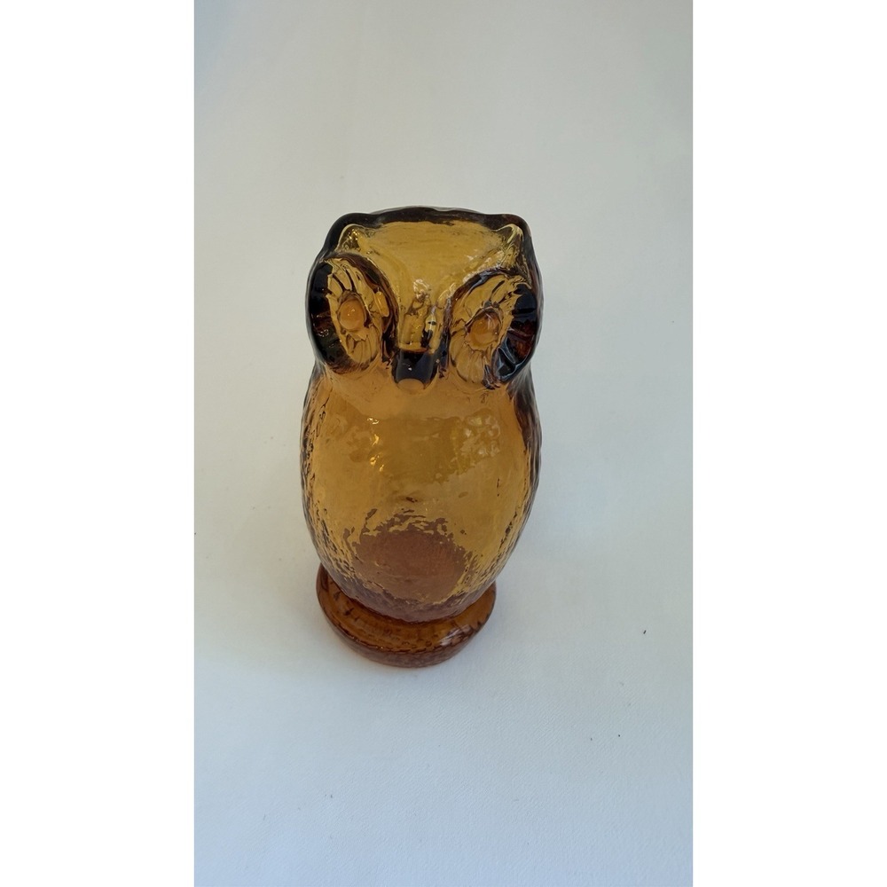 Vintage Amber Glass Owl 5 In. Farmhouse Country Birds